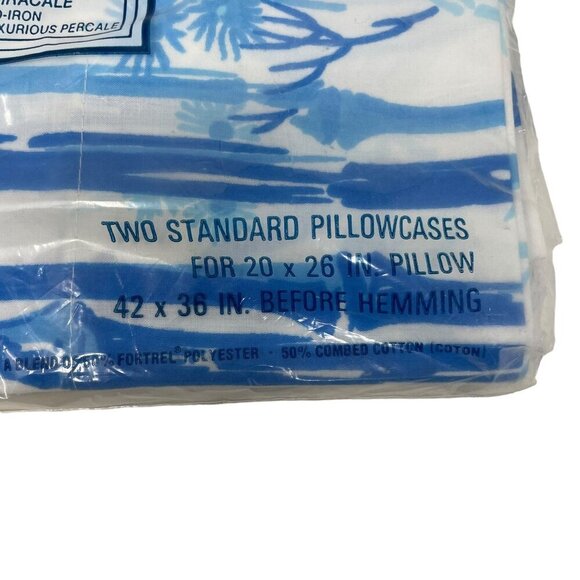Pacific Miracle No-Iron Standard Pillowcases Cotton Blend  Blue White Floral - Picture 3 of 5